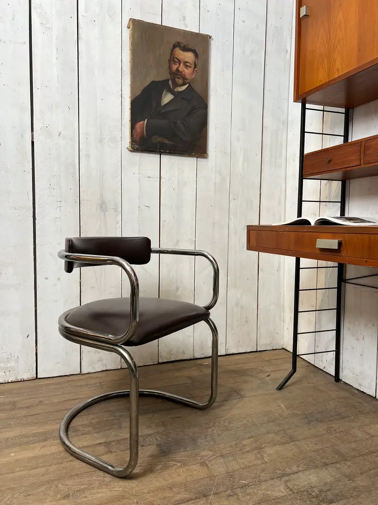 Fauteuil vintage en skaï marron - Années 70