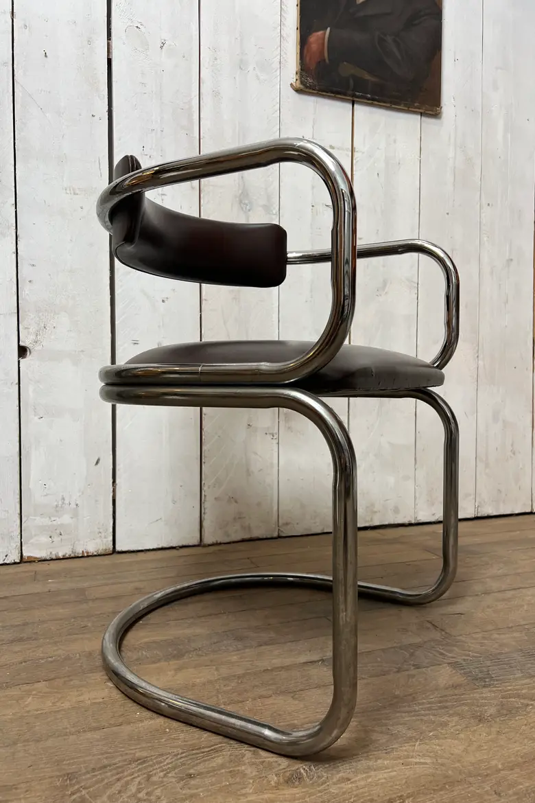 Fauteuil vintage en skaï marron - Années 70