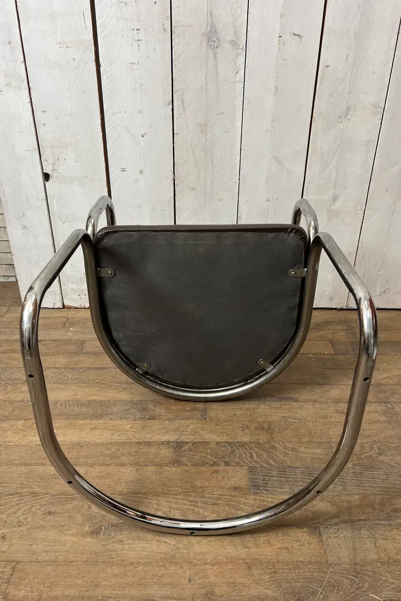 Fauteuil vintage en skaï marron - Années 70