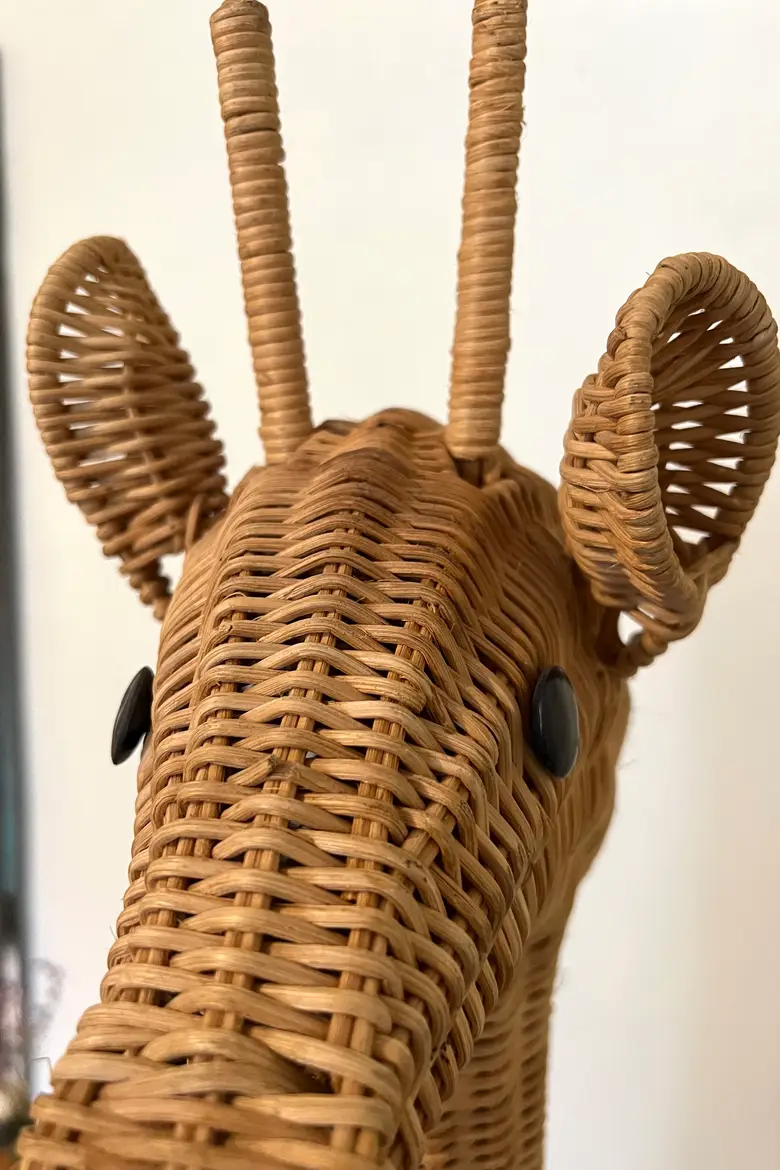 Girafes vintage porte plante en osier Années 70
