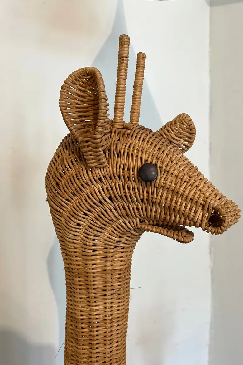 Girafes vintage porte plante en osier Années 70