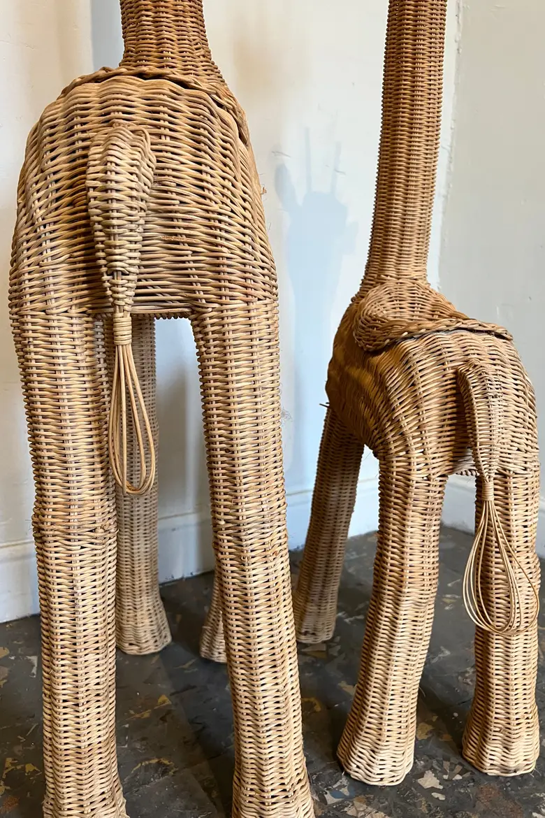 Girafes vintage porte plante en osier Années 70