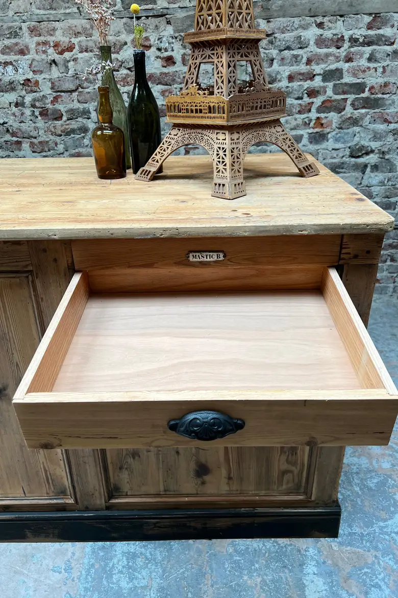 Grand comptoir îlot central en bois Début XXème