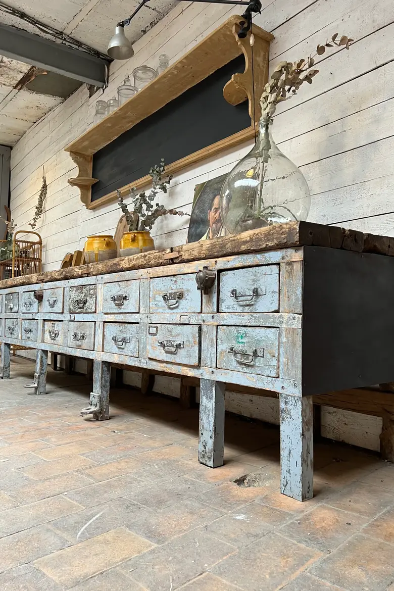 Grand meuble de métier métal et bois Début XXème