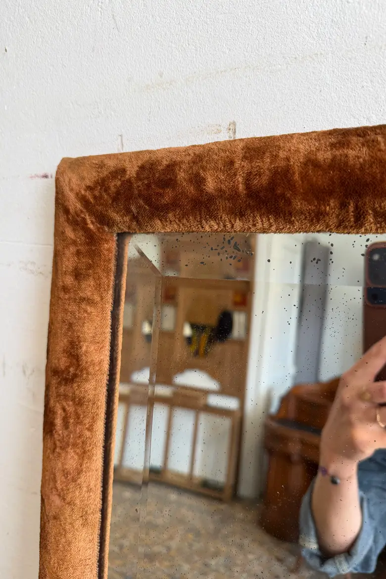 Grand miroir XIXe en velours d’origine