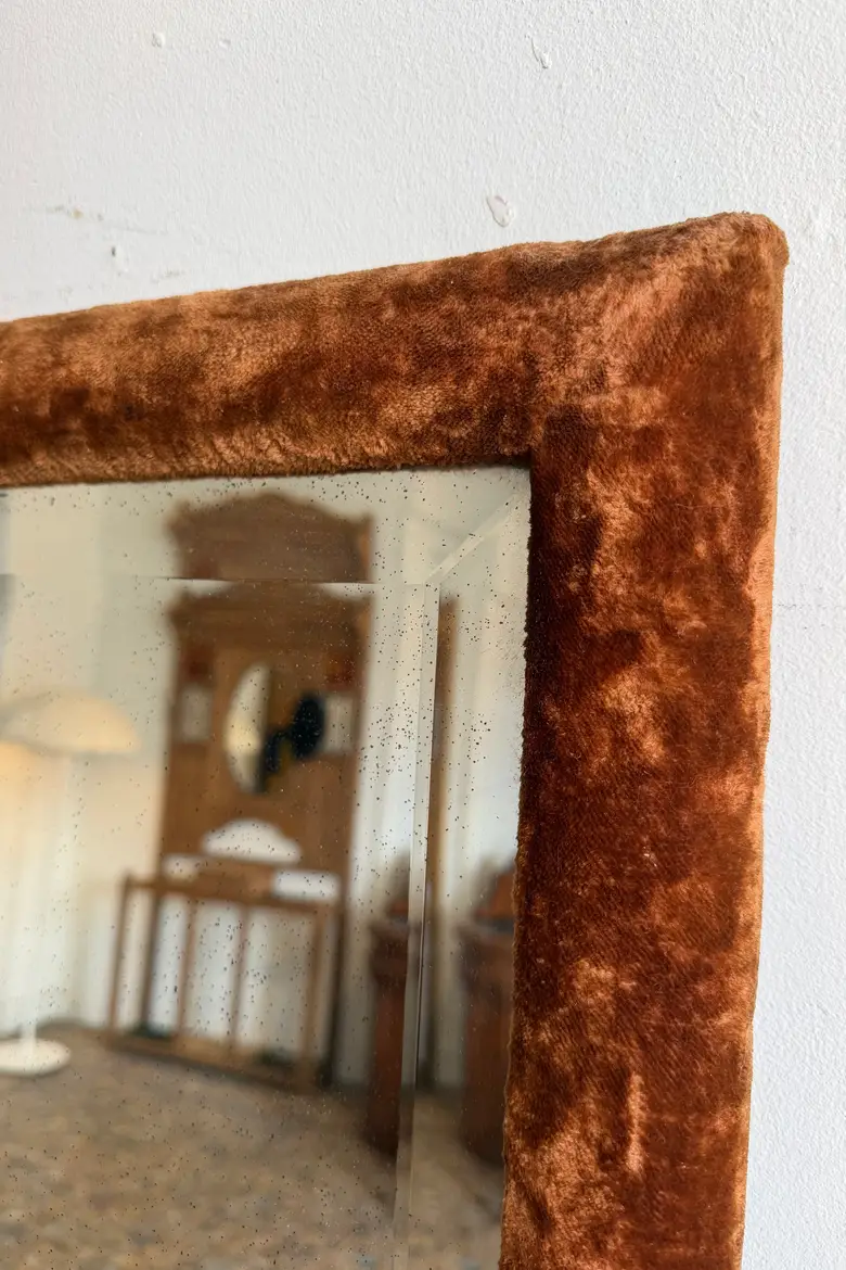 Grand miroir XIXe en velours d’origine