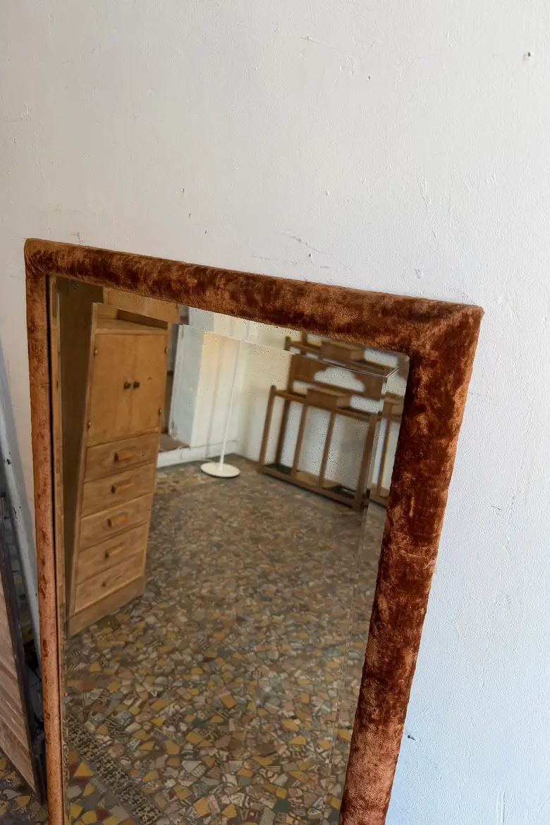 Grand miroir XIXe en velours d’origine