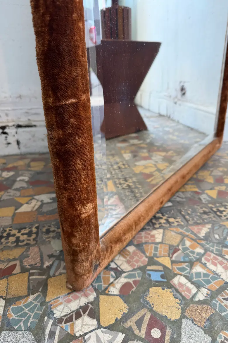 Grand miroir XIXe en velours d’origine