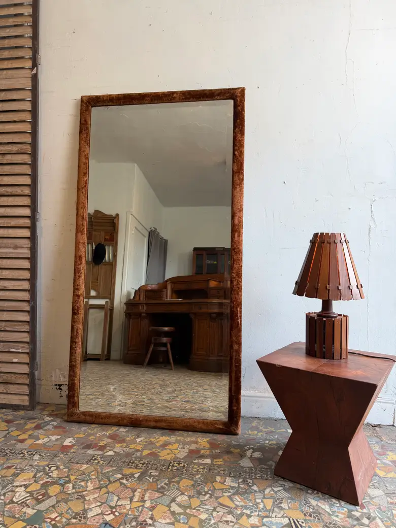 Grand miroir XIXe en velours d’origine