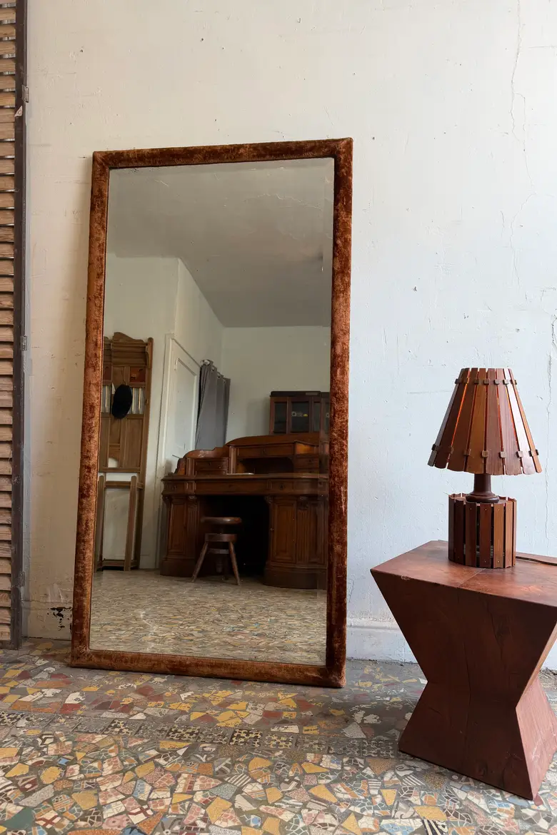 Grand miroir XIXe en velours d’origine