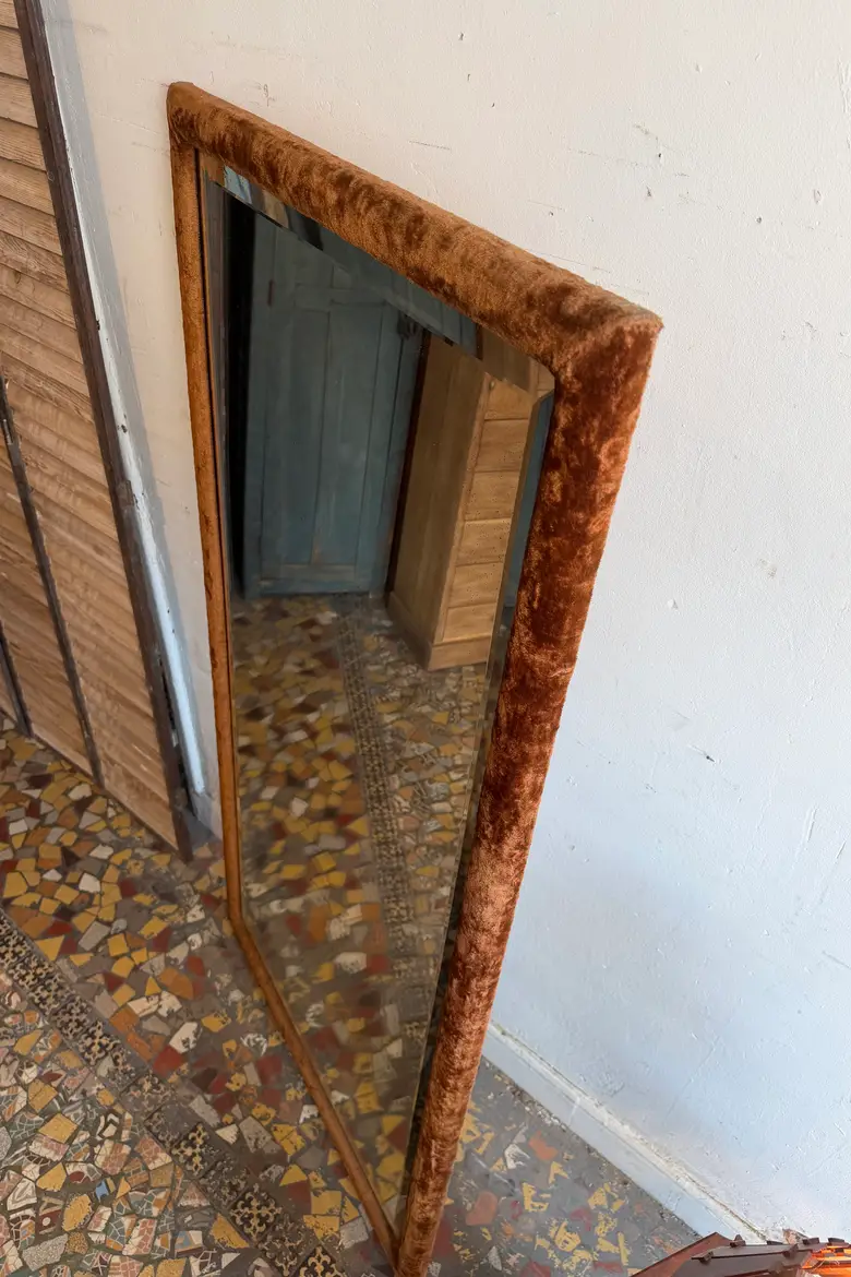Grand miroir XIXe en velours d’origine
