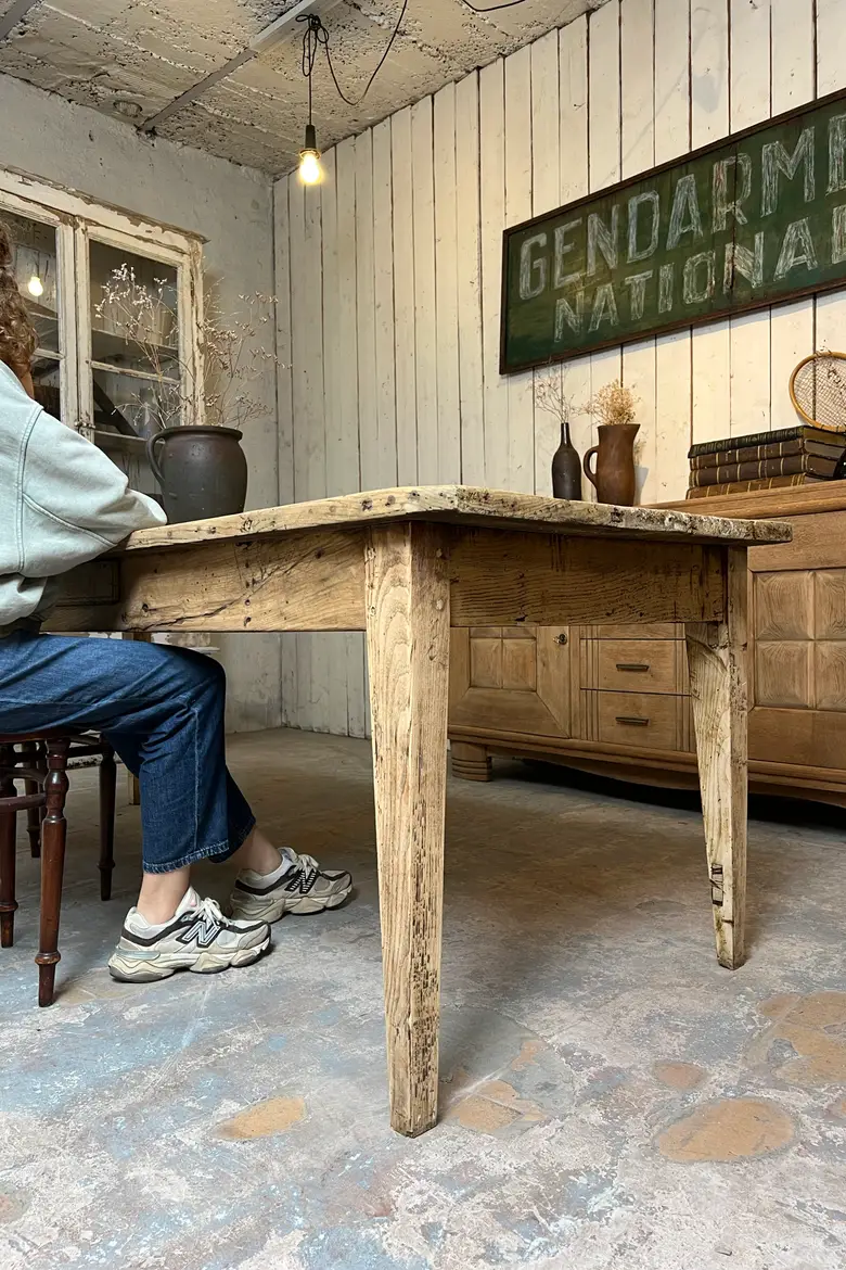 Grande table ancienne en frêne - XIXe siècle