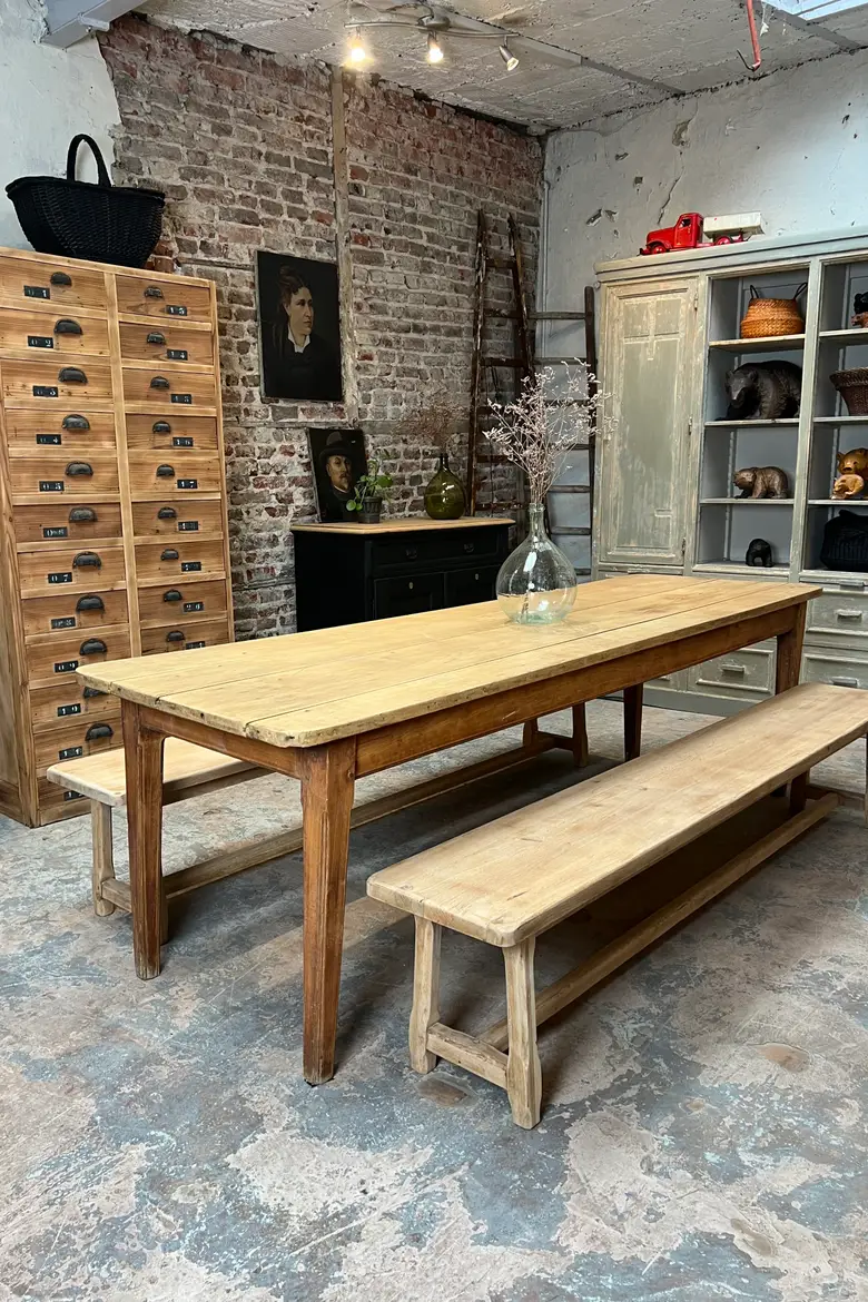 Grande table de bistrot en hêtre Début XXème