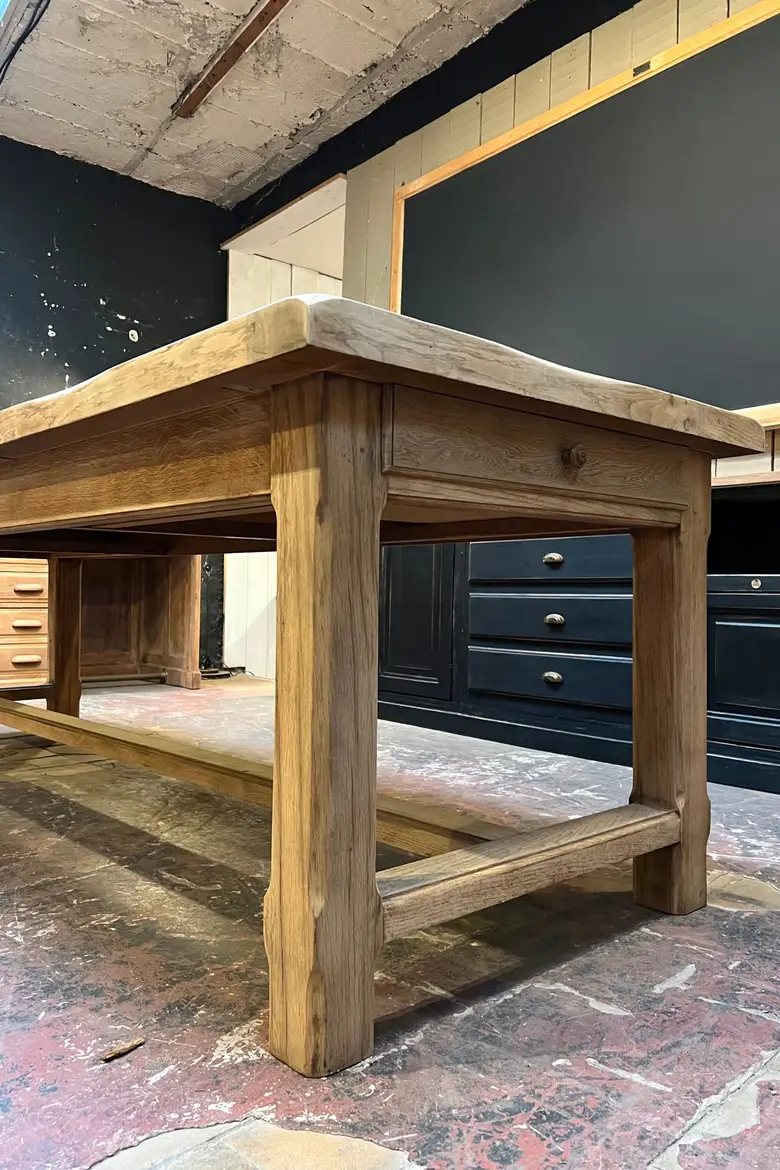 Grande table de ferme en chêne Années 60