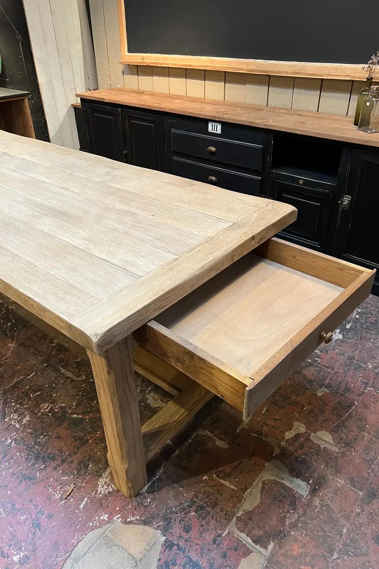 Grande table de ferme en chêne Années 60