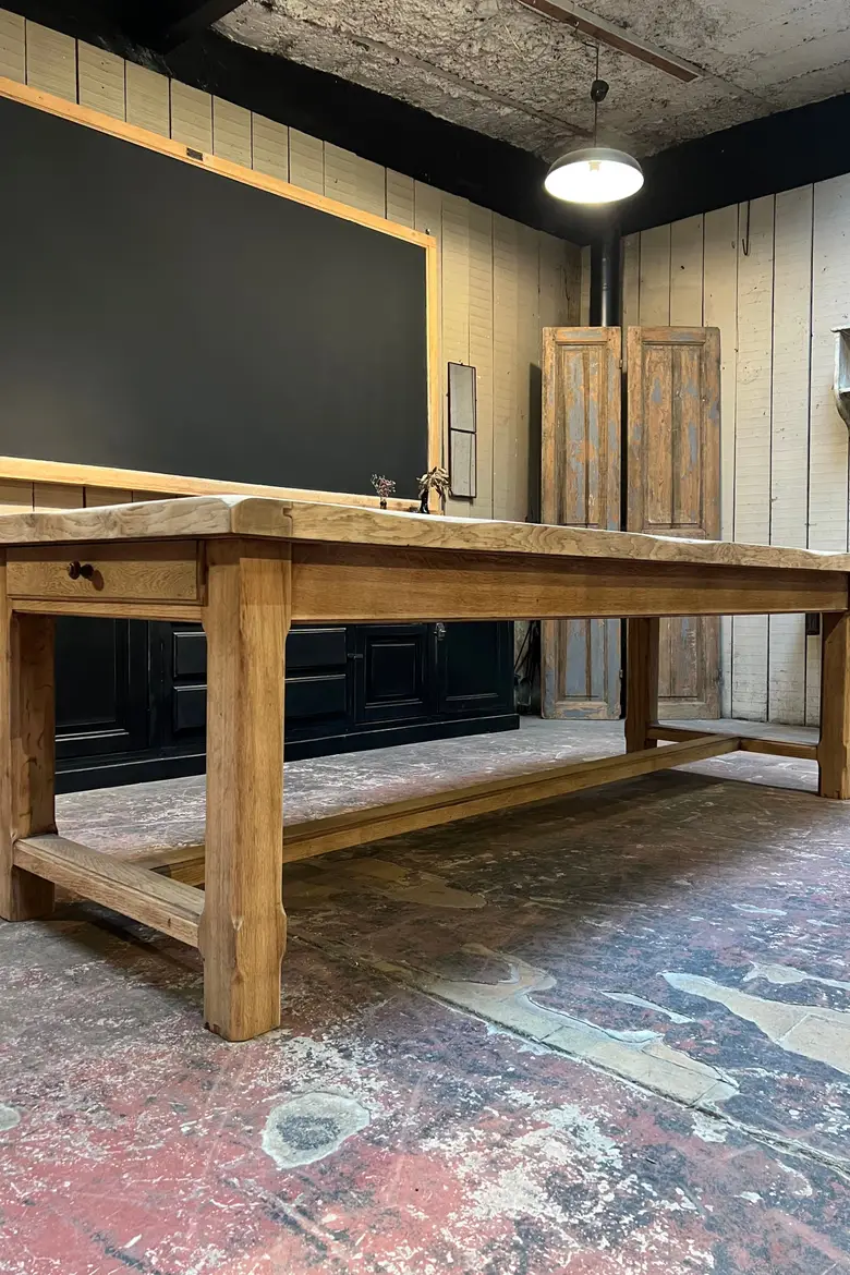 Grande table de ferme en chêne Années 60