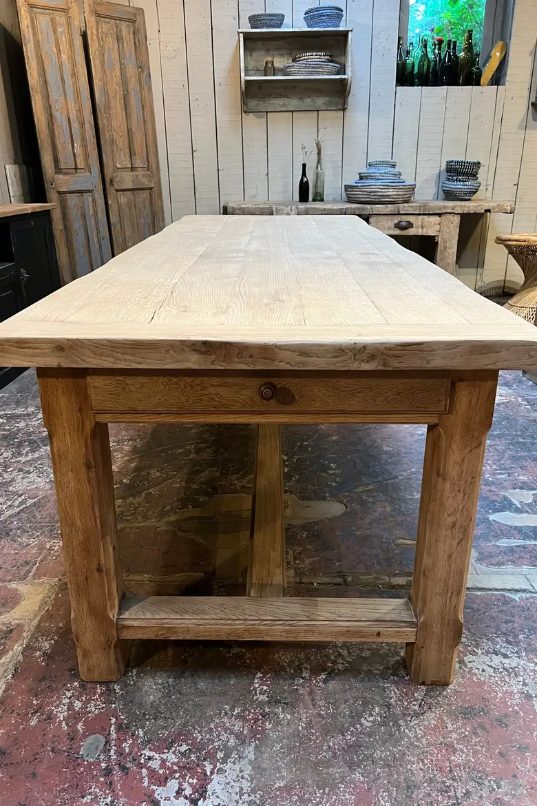 Grande table de ferme en chêne Années 60