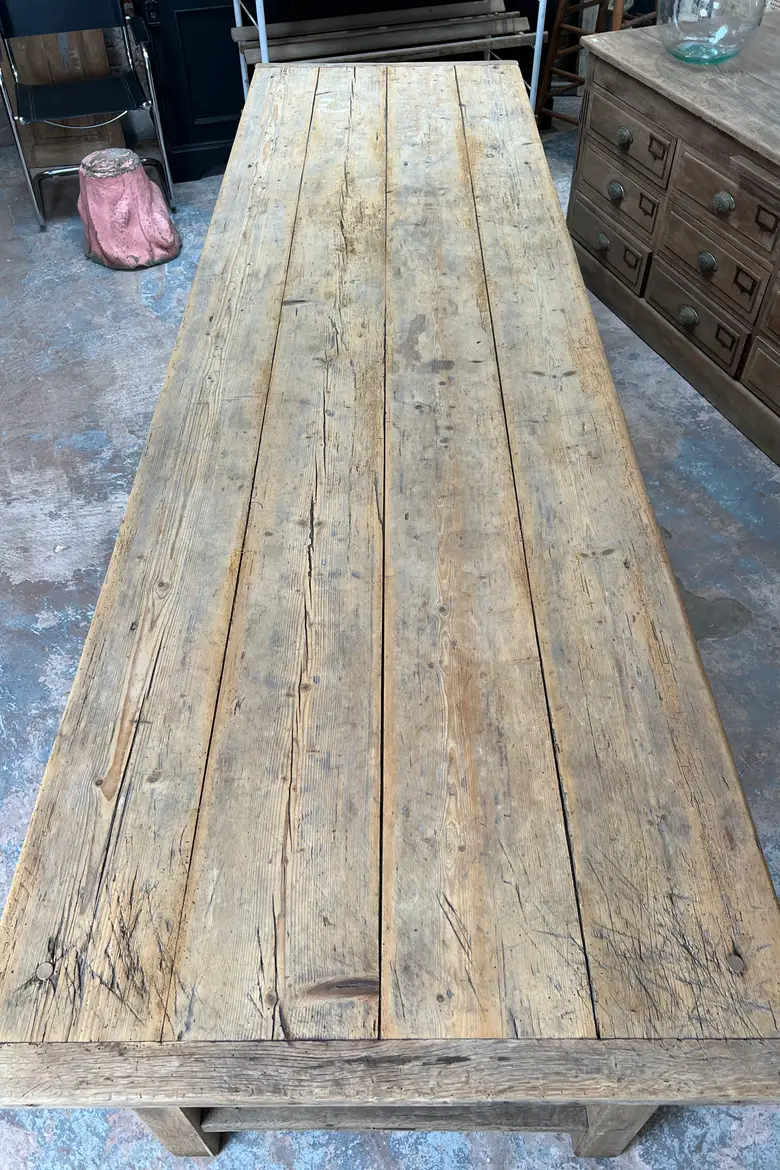 Grande table de ferme en sapin Début XXème