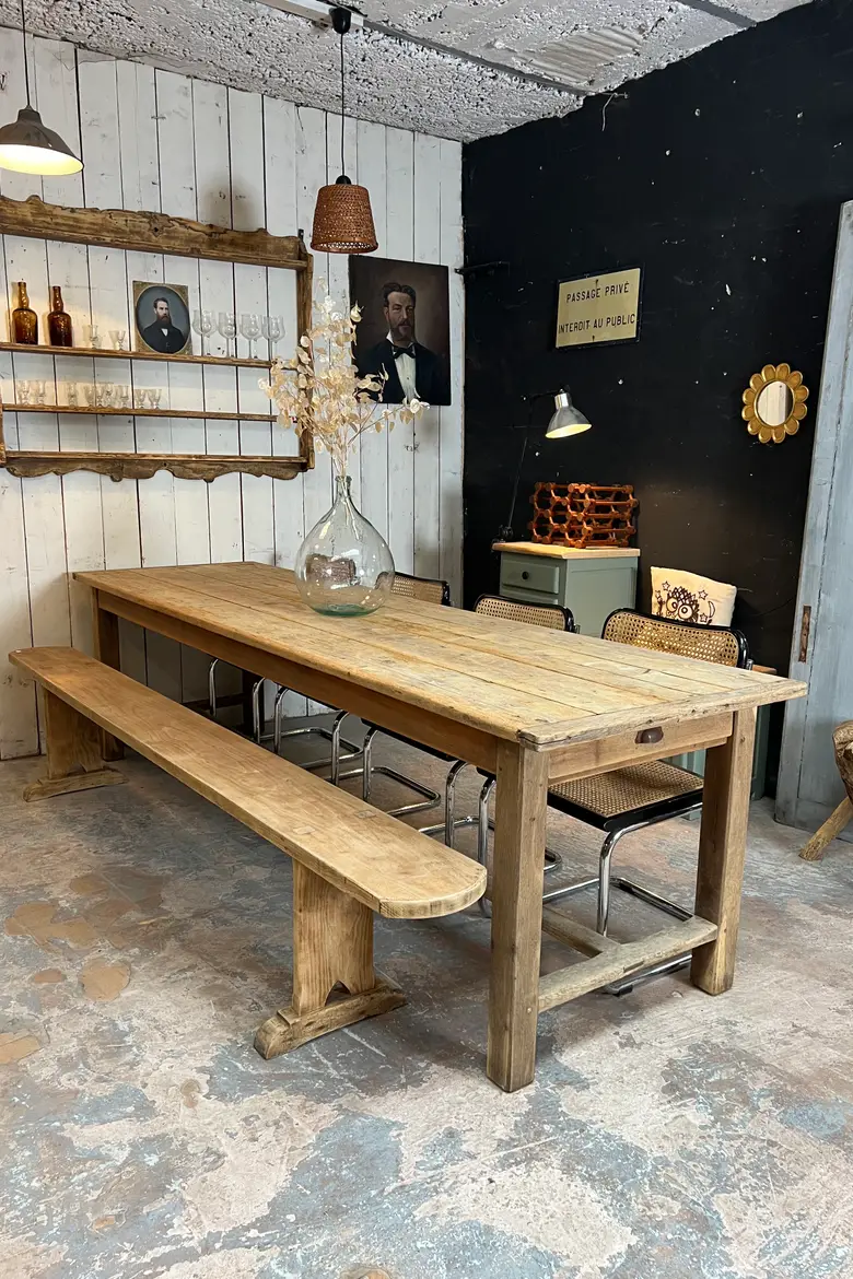 Grande table de ferme en sapin Début XXème