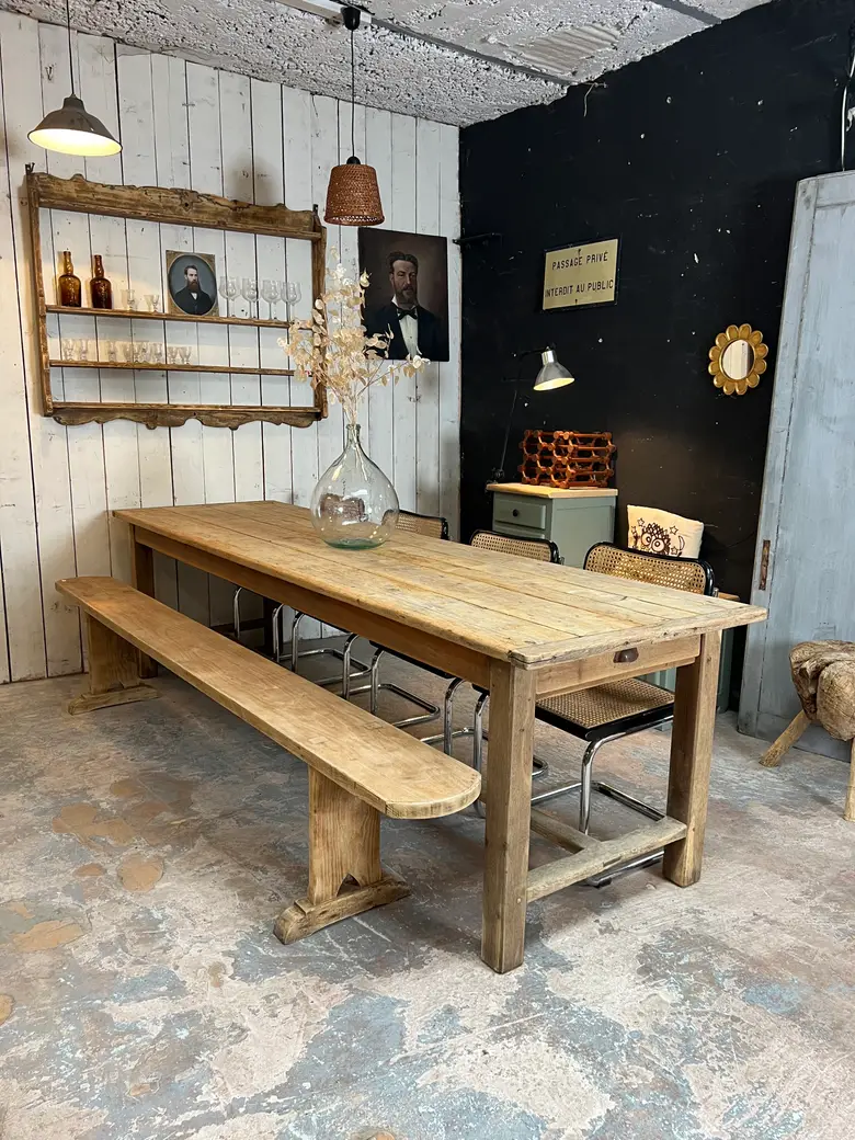Grande table de ferme en sapin Début XXème