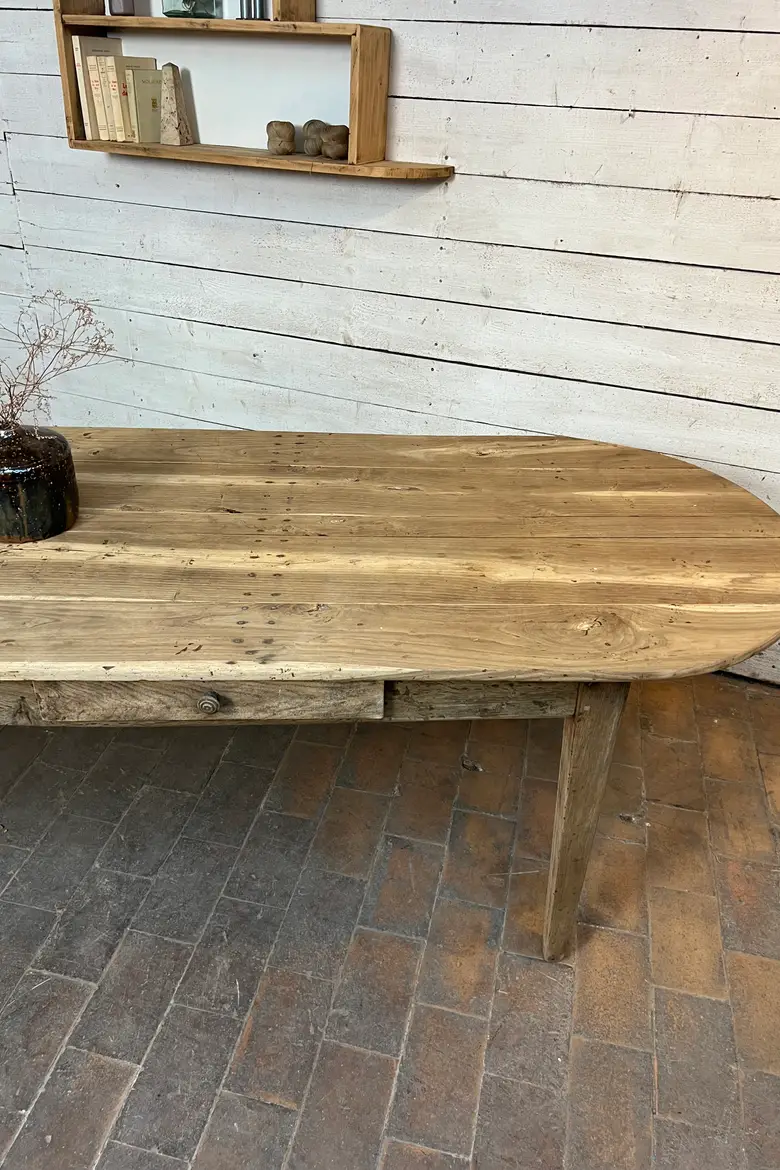 Grande Table de Ferme Ovale en Frêne, XIXe siècle