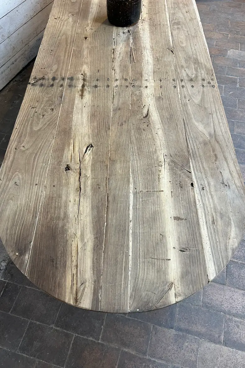 Grande Table de Ferme Ovale en Frêne, XIXe siècle