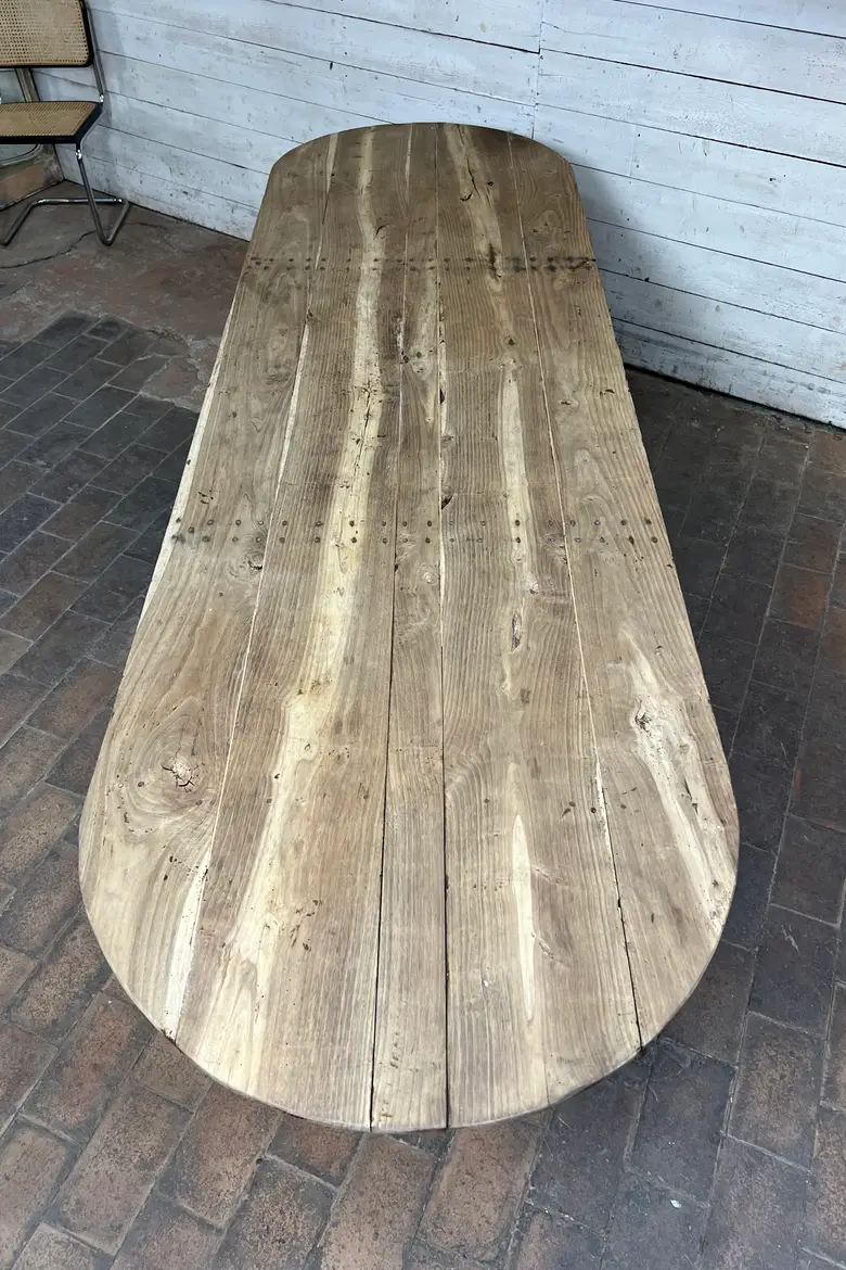 Grande Table de Ferme Ovale en Frêne, XIXe siècle