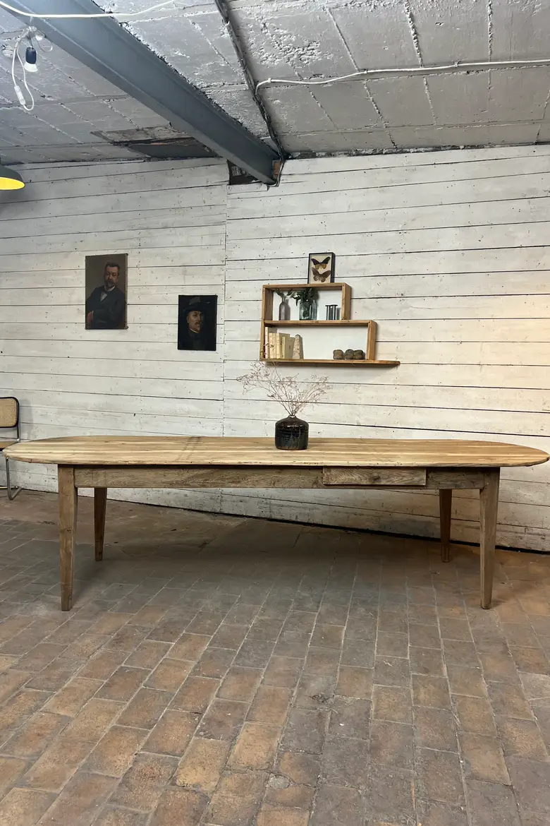 Grande Table de Ferme Ovale en Frêne, XIXe siècle