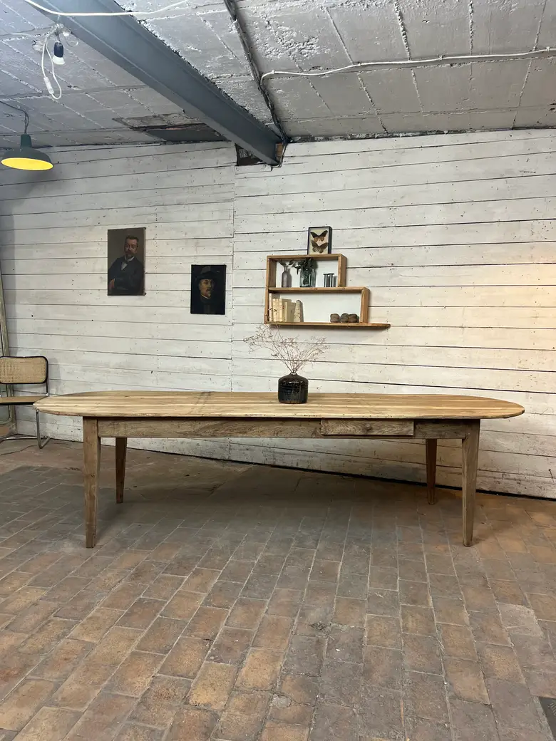 Grande Table de Ferme Ovale en Frêne, XIXe siècle