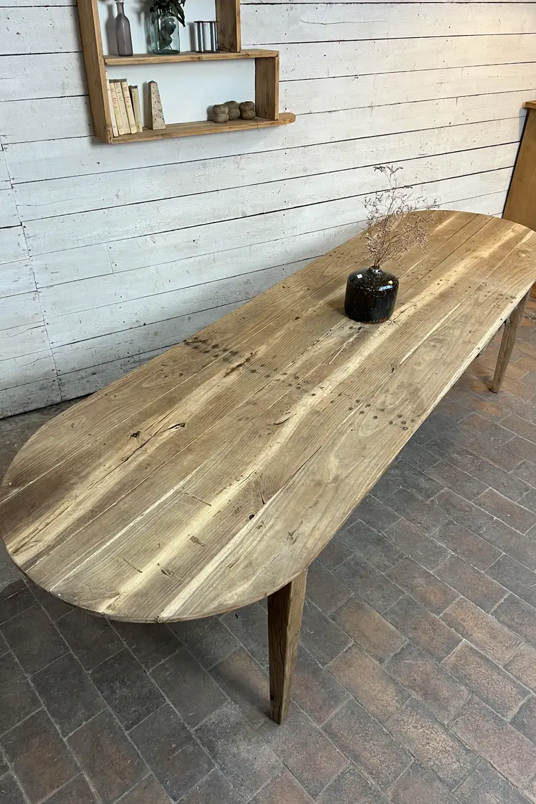 Grande Table de Ferme Ovale en Frêne, XIXe siècle