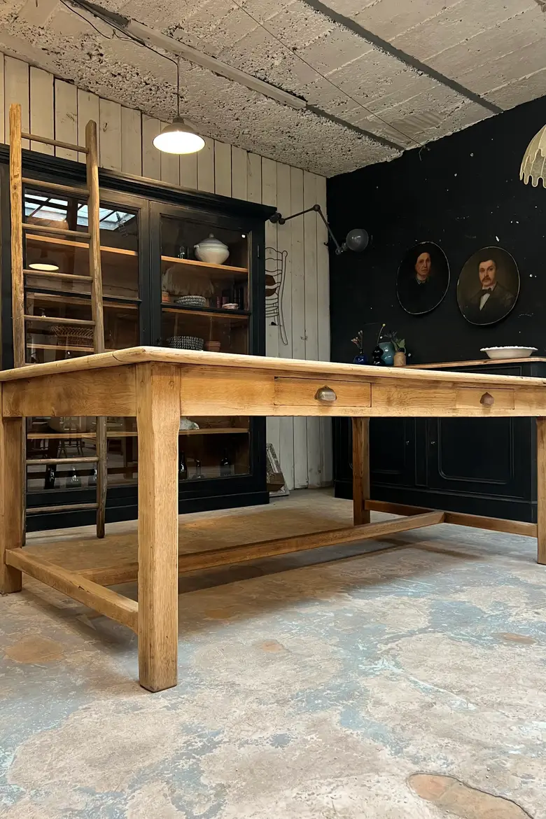 Grande table de travail en chêne Début XXème