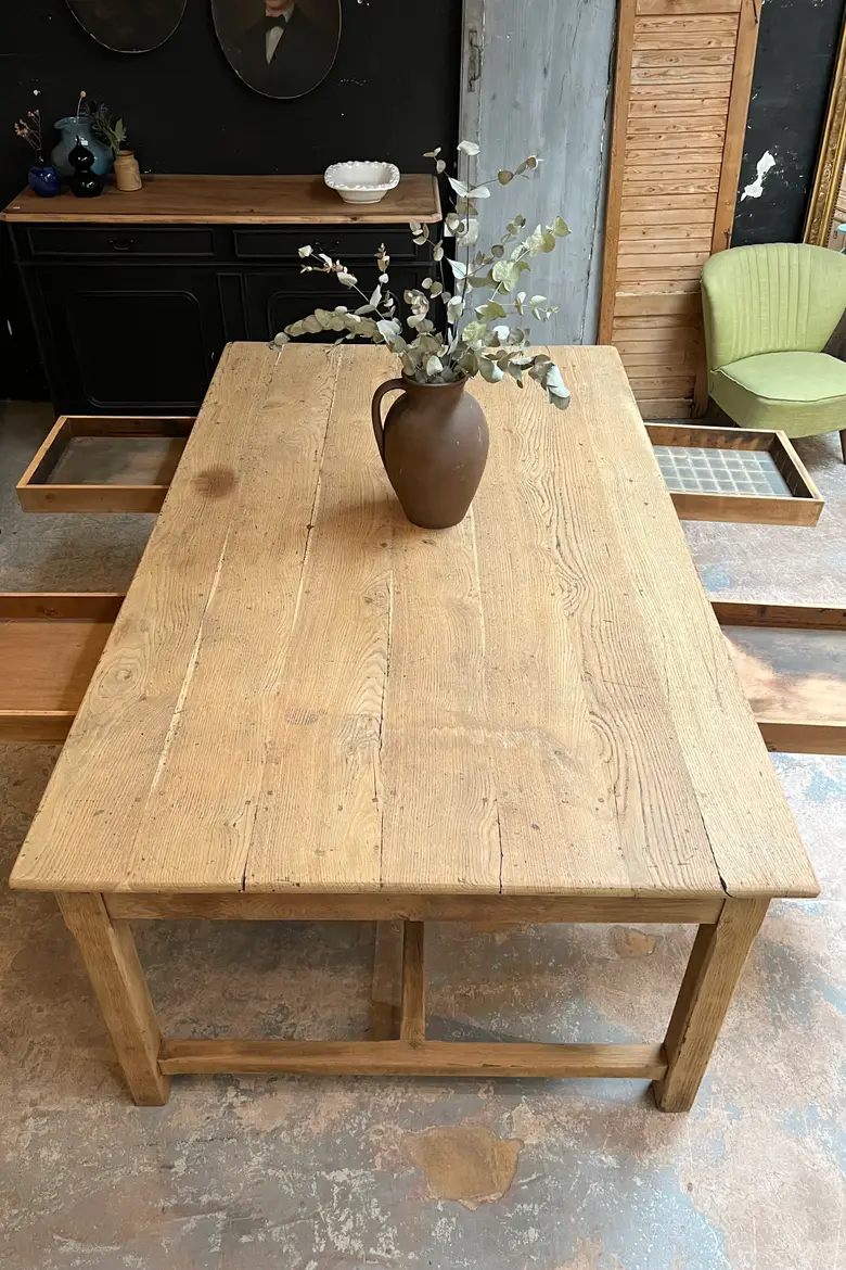 Grande table de travail en chêne Début XXème
