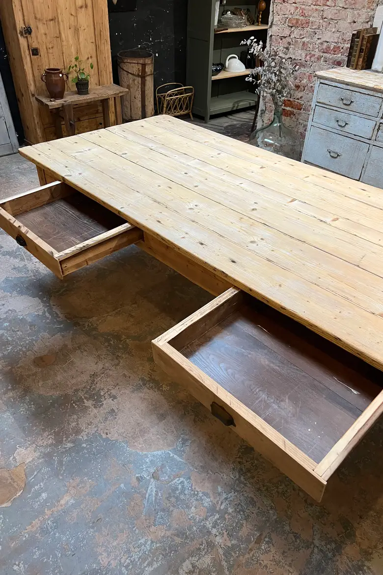 Grande table de travail en sapin Début XXème
