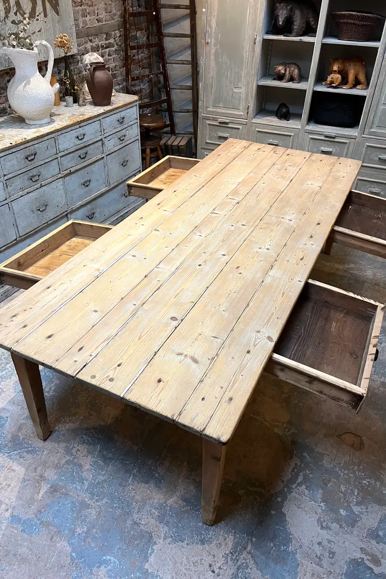 Grande table de travail en sapin Début XXème