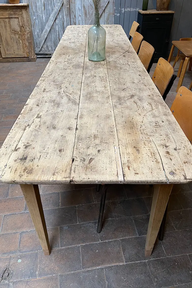 Grande table d'estaminet en peuplier Début XXème