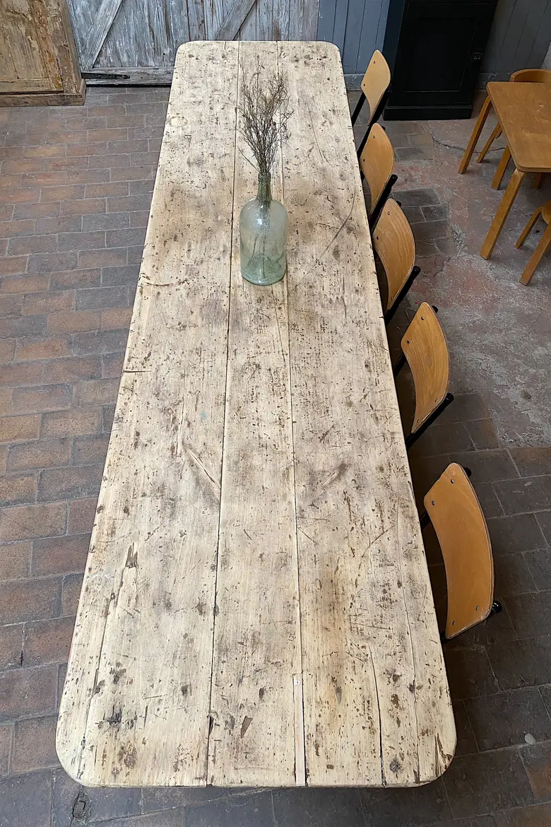 Grande table d'estaminet en peuplier Début XXème