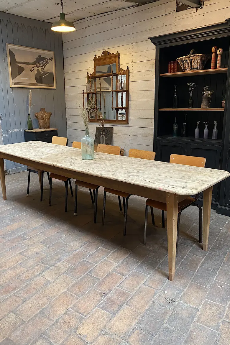Grande table d'estaminet en peuplier Début XXème