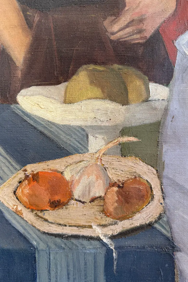 Huile sur toile “Le déjeuner” signée Dolly Davis