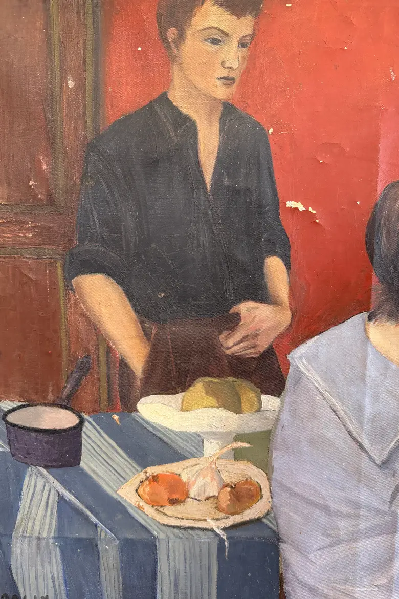 Huile sur toile “Le déjeuner” signée Dolly Davis