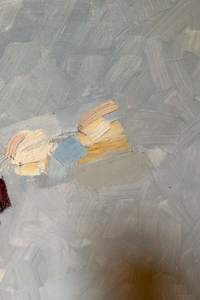 Huile sur toile René Guinand – “Fleurs et feuilles séchées couchées”, 1973