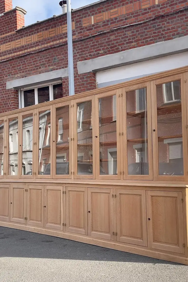 Immense bibliothèque d'école en chêne Années 50