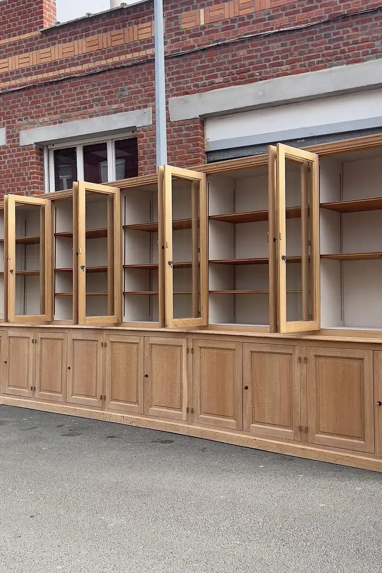 Immense bibliothèque d'école en chêne Années 50