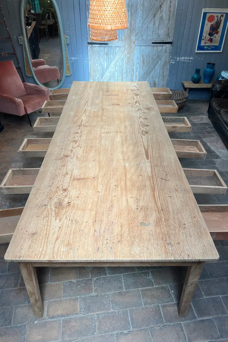 Immense table d’atelier en sapin Début XXème