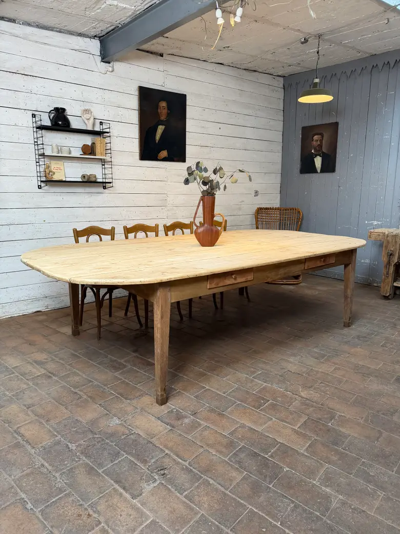 Immense table de ferme en peuplier et chêne