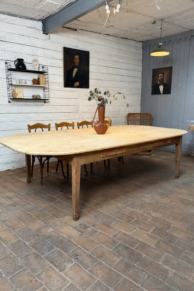 Immense table de ferme en peuplier et chêne