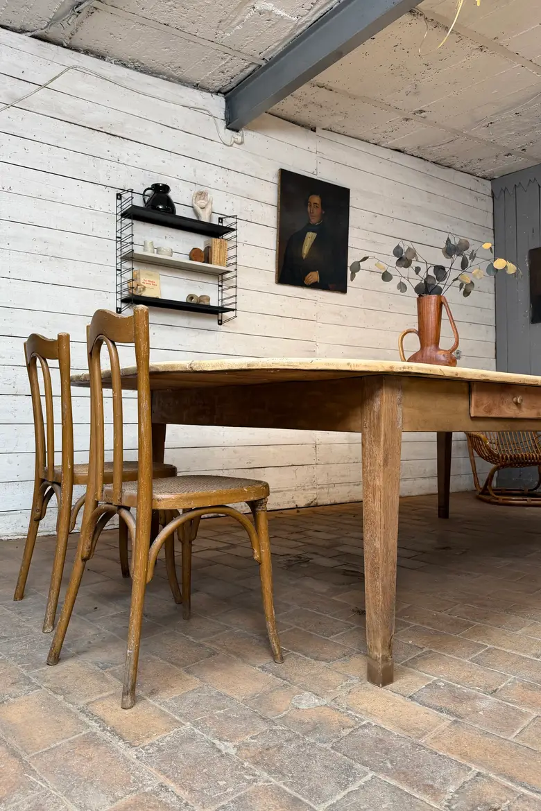 Immense table de ferme en peuplier et chêne