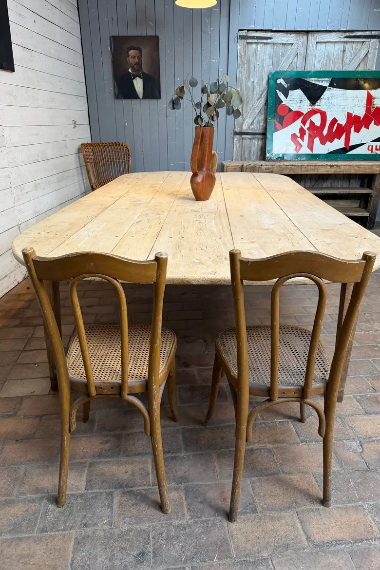 Immense table de ferme en peuplier et chêne