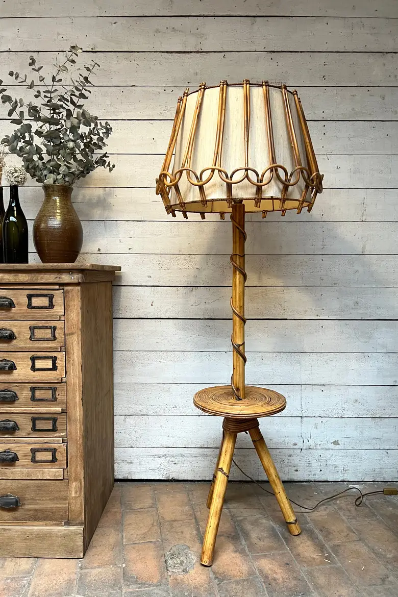 Lampadaire vintage en bambou 1960