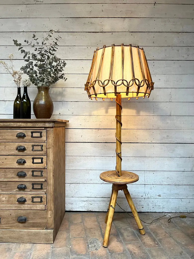 Lampadaire vintage en bambou 1960
