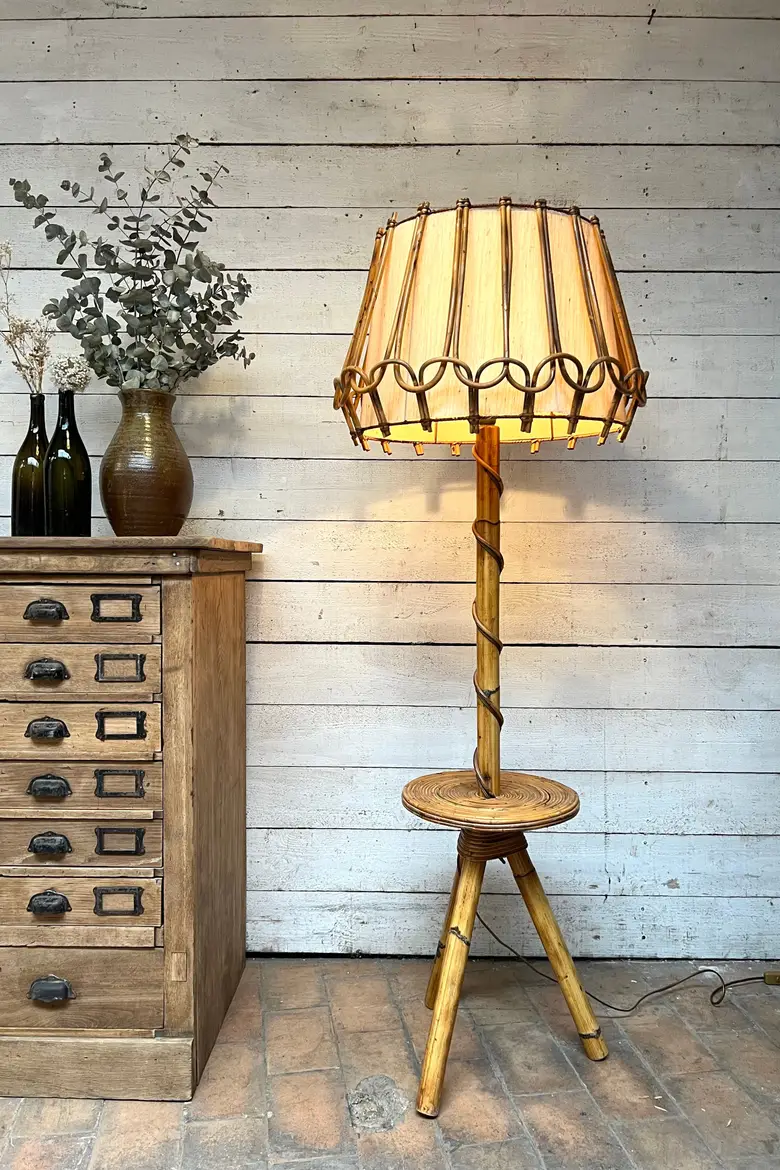 Lampadaire vintage en bambou 1960